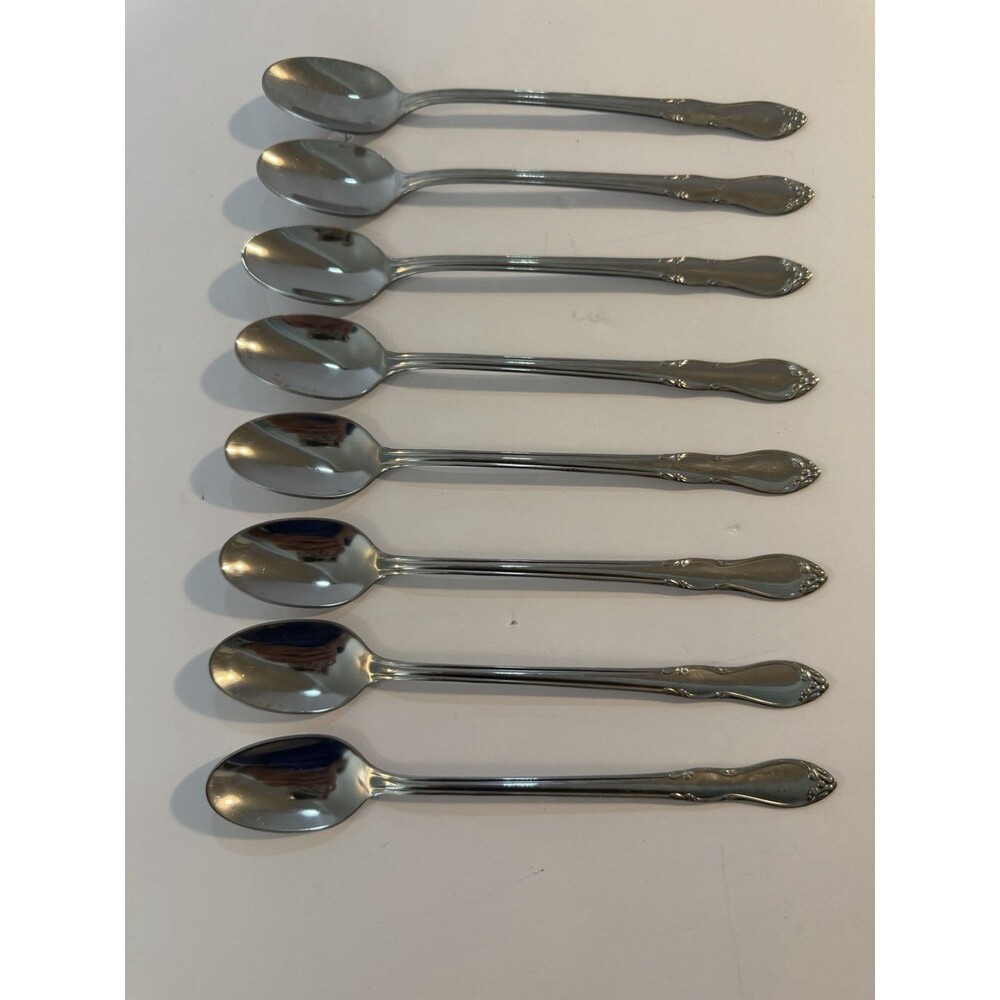 Lot of 8 Simeon L George H Rogers Homestead Iced Tea Spoons Stainless